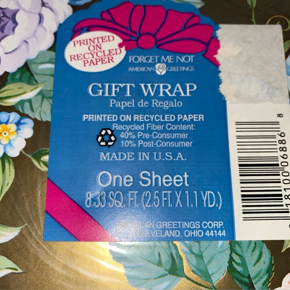 American Greetings Vintage‎ Gold Multiple Color Floral Gift Wrap 4 Sheets Sealed